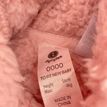 Load image into Gallery viewer, Girls Dymples, soft fluffy fleece zip coverall / romper, EUC, size 0000,  