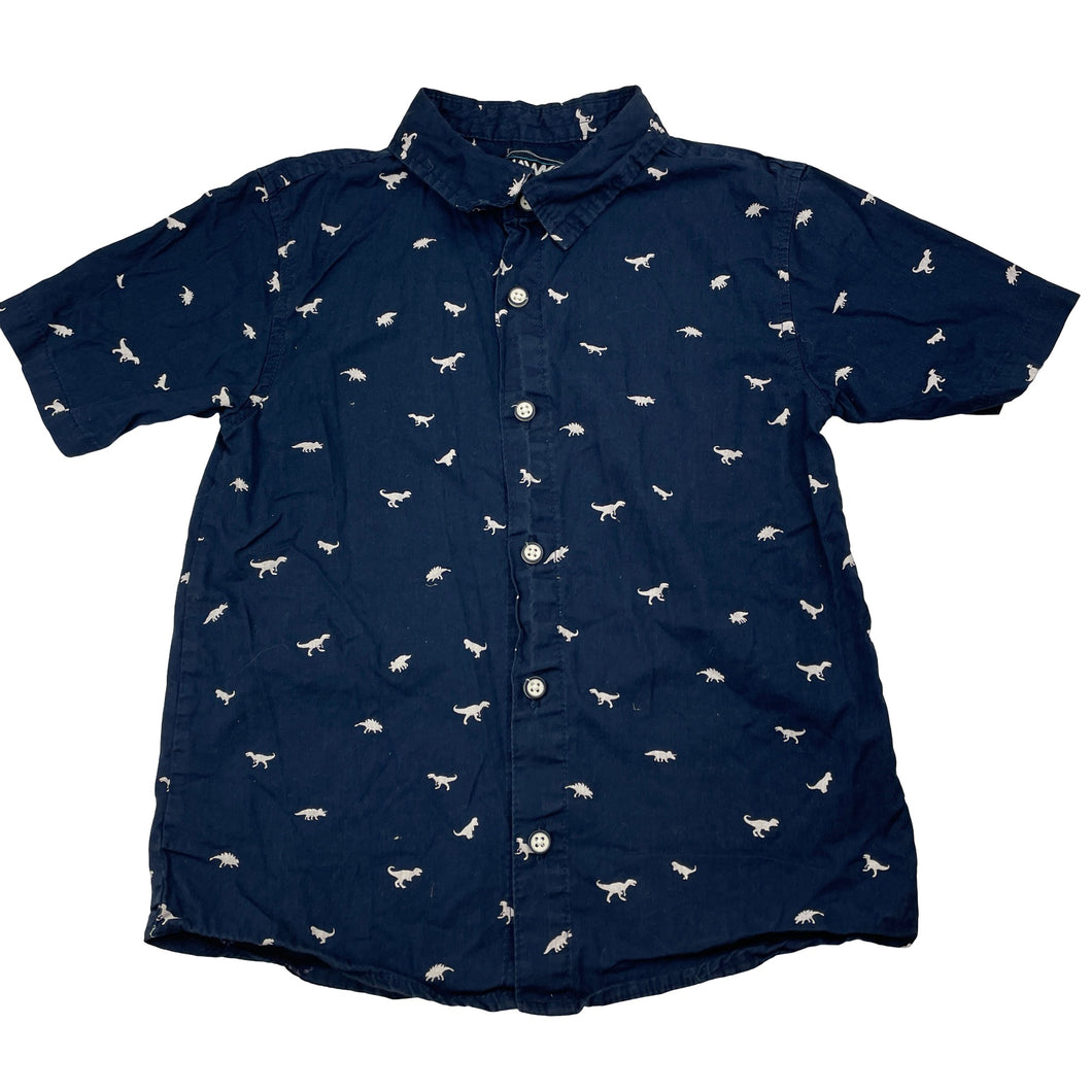 Boys TONY HAWK, navy cotton short sleeve shirt, dinosaurs, GUC, size 7,  