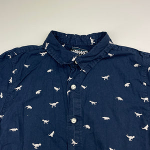Boys TONY HAWK, navy cotton short sleeve shirt, dinosaurs, GUC, size 7,  