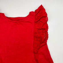 Load image into Gallery viewer, Girls KID, red cotton broderie trim top, EUC, size 7,  
