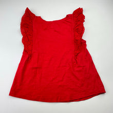 Load image into Gallery viewer, Girls KID, red cotton broderie trim top, EUC, size 7,  