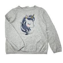 Load image into Gallery viewer, Girls H&amp;M, kinitted cotton sweater / jumper, unicorn, GUC, size 5-6,  