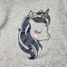 Load image into Gallery viewer, Girls H&amp;M, kinitted cotton sweater / jumper, unicorn, GUC, size 5-6,  