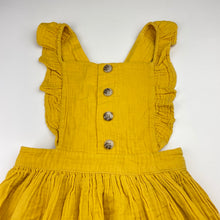 Load image into Gallery viewer, Girls Target, yellow crinkle cotton overalls dress / pinafore, GUC, size 5, L: 55cm