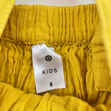 Load image into Gallery viewer, Girls Target, yellow crinkle cotton overalls dress / pinafore, GUC, size 5, L: 55cm