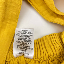 Load image into Gallery viewer, Girls Target, yellow crinkle cotton overalls dress / pinafore, GUC, size 5, L: 55cm