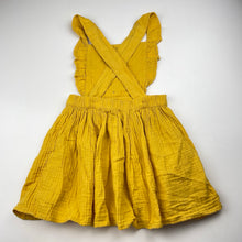 Load image into Gallery viewer, Girls Target, yellow crinkle cotton overalls dress / pinafore, GUC, size 5, L: 55cm