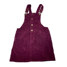 Load image into Gallery viewer, Girls maroon, stretch corduroy overalls dress / pinafore, no labels, L: 59cm, GUC, size 6, L: 59cm