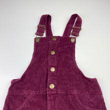 Load image into Gallery viewer, Girls maroon, stretch corduroy overalls dress / pinafore, no labels, L: 59cm, GUC, size 6, L: 59cm