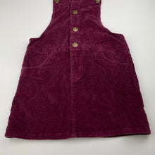 Load image into Gallery viewer, Girls maroon, stretch corduroy overalls dress / pinafore, no labels, L: 59cm, GUC, size 6, L: 59cm
