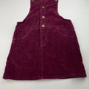 Girls maroon, stretch corduroy overalls dress / pinafore, no labels, L: 59cm, GUC, size 6, L: 59cm