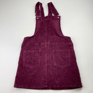 Girls maroon, stretch corduroy overalls dress / pinafore, no labels, L: 59cm, GUC, size 6, L: 59cm
