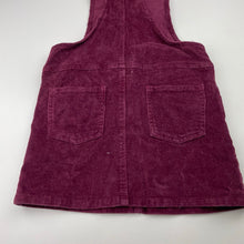 Load image into Gallery viewer, Girls maroon, stretch corduroy overalls dress / pinafore, no labels, L: 59cm, GUC, size 6, L: 59cm