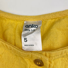 Load image into Gallery viewer, Girls Anko, yellow cotton sleeveless dress, EUC, size 5, L: 53cm