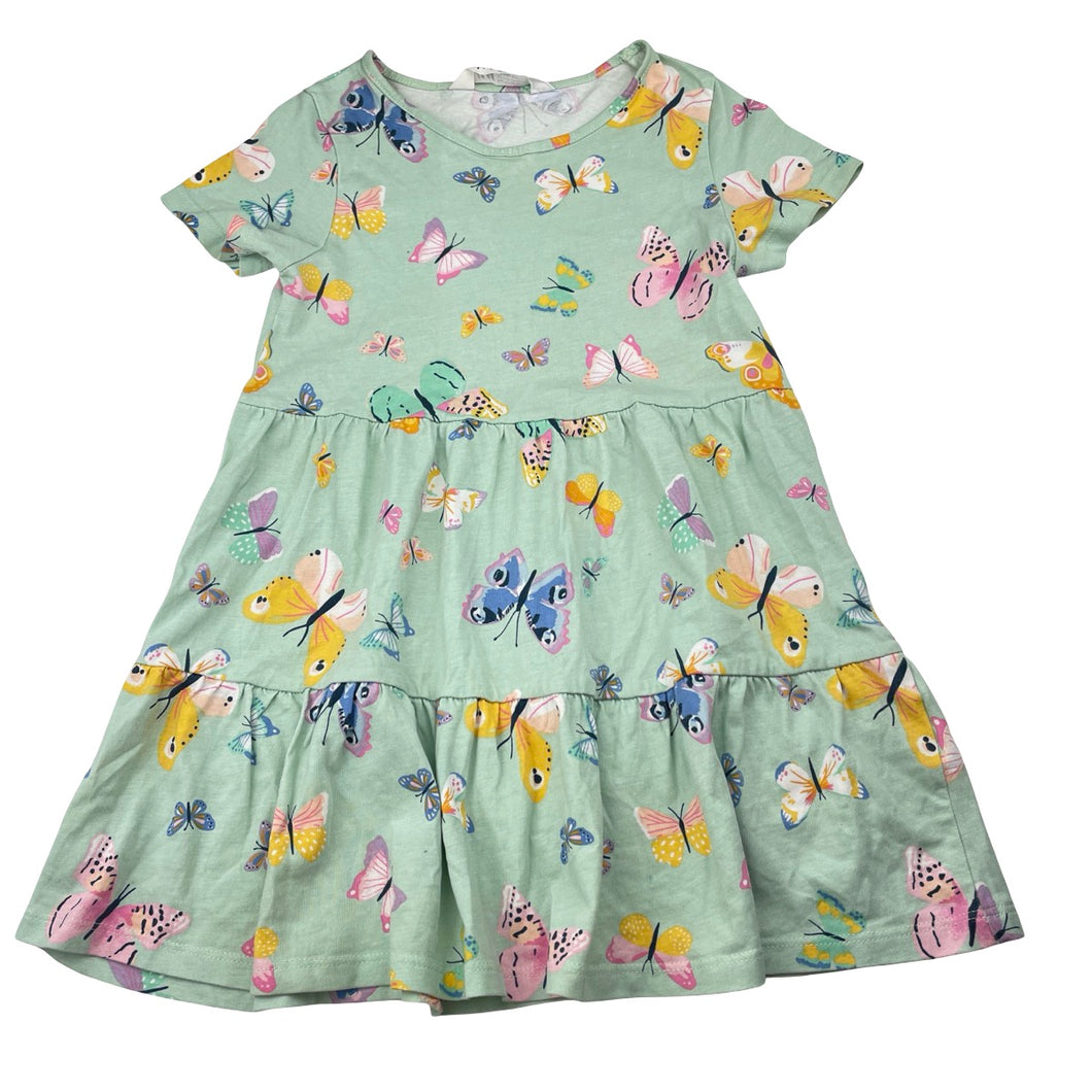 Girls H&M, cotton casual dress, butterflies, GUC, size 5-6, L: 53cm