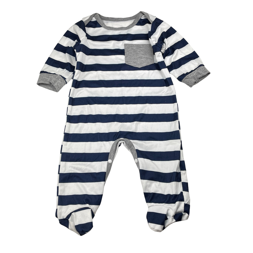 Boys lightweight, navy stripe coverall / romper, EUC, size 0,  