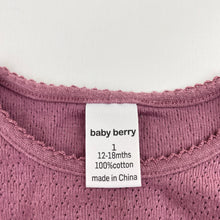Load image into Gallery viewer, Girls Baby Berry, pointelle cotton ruffle bodysuit / romper, GUC, size 1,  