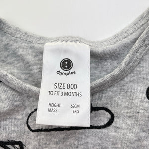 Unisex Dymples, grey cotton singletsuit romper, GUC, size 000,  