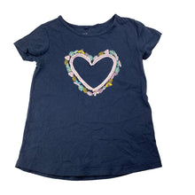 Load image into Gallery viewer, Girls Anko, navy cotton tee / top, heart, GUC, size 6,  