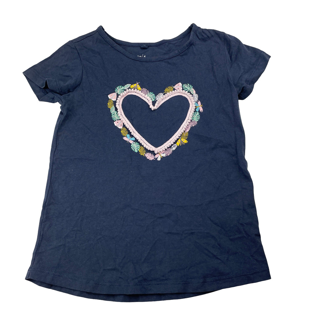 Girls Anko, navy cotton tee / top, heart, GUC, size 6,  