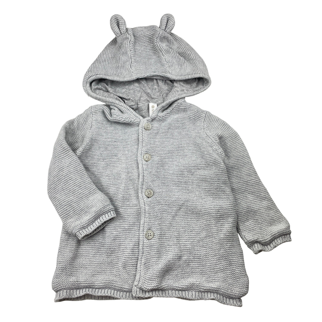 Unisex Dymples, lined knitted cotton hooded cardigan / sweater, GUC, size 1,  