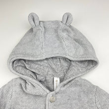 Load image into Gallery viewer, Unisex Dymples, lined knitted cotton hooded cardigan / sweater, GUC, size 1,  