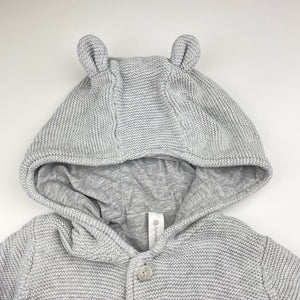 Unisex Dymples, lined knitted cotton hooded cardigan / sweater, GUC, size 1,  