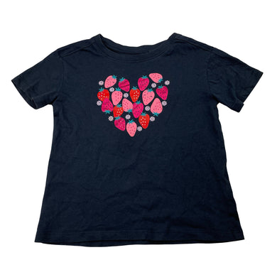 Girls Anko, navy cotton tee / top, strawberries, EUC, size 4,  