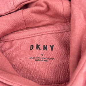 Girls DKNY, pink casual hooded dress, light mark on chest, FUC, size 6, L: 57cm