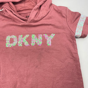 Girls DKNY, pink casual hooded dress, light mark on chest, FUC, size 6, L: 57cm
