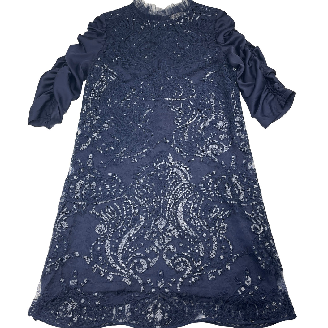 Girls Child by Petals Ink, Designer lined navy tulle & sequin formal / party dress, Made in Aus, EUC, size 8, L: 69cm