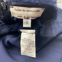 Load image into Gallery viewer, Girls Child by Petals Ink, Designer lined navy tulle &amp; sequin formal / party dress, Made in Aus, EUC, size 8, L: 69cm