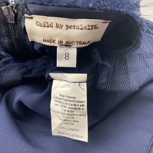 Girls Child by Petals Ink, Designer lined navy tulle & sequin formal / party dress, Made in Aus, EUC, size 8, L: 69cm