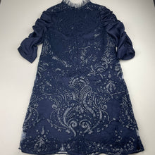Load image into Gallery viewer, Girls Child by Petals Ink, Designer lined navy tulle &amp; sequin formal / party dress, Made in Aus, EUC, size 8, L: 69cm