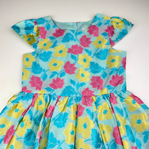 Girls Origami, lined colourful floral party dress, EUC, size 6, L: 66cm
