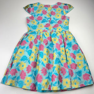 Girls Origami, lined colourful floral party dress, EUC, size 6, L: 66cm