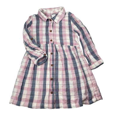 Girls Anko, checked long sleeve shirt dress, EUC, size 4, L: 54cm