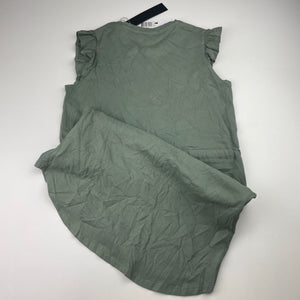 Girls DECJUBA KIDS, khaki cotton Connie flutter dress, NEW, size 6-7, L: 73cm