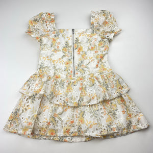 Girls Bardot Junior, cotton lined floral broderie dress, EUC, size 3, L: 49cm