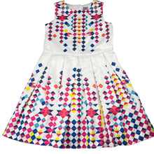 Load image into Gallery viewer, Girls Target, lined colourful geometric print party dress, EUC, size 6, L: 65cm