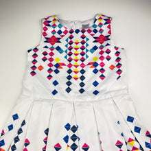Load image into Gallery viewer, Girls Target, lined colourful geometric print party dress, EUC, size 6, L: 65cm