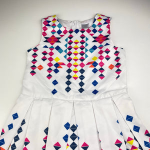 Girls Target, lined colourful geometric print party dress, EUC, size 6, L: 65cm