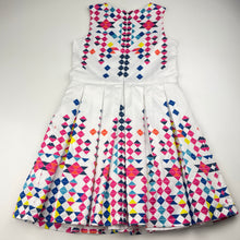 Load image into Gallery viewer, Girls Target, lined colourful geometric print party dress, EUC, size 6, L: 65cm