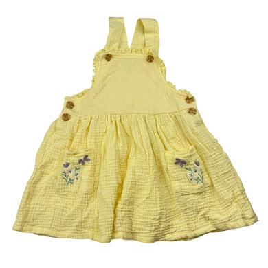 Girls Emma & Elsa, embroidered crinkle cotton overalls dress / pinafore, GUC, size 4, L: 48cm