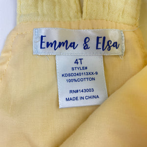 Girls Emma & Elsa, embroidered crinkle cotton overalls dress / pinafore, GUC, size 4, L: 48cm