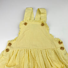 Load image into Gallery viewer, Girls Emma &amp; Elsa, embroidered crinkle cotton overalls dress / pinafore, GUC, size 4, L: 48cm