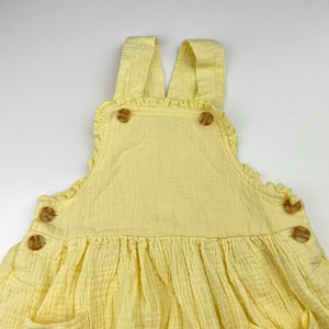 Girls Emma & Elsa, embroidered crinkle cotton overalls dress / pinafore, GUC, size 4, L: 48cm