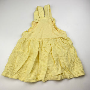 Girls Emma & Elsa, embroidered crinkle cotton overalls dress / pinafore, GUC, size 4, L: 48cm