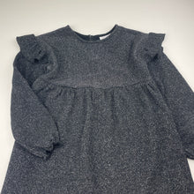 Load image into Gallery viewer, Girls Zara, black &amp; silver metallic knit long sleeve dress, EUC, size 5-6, L: 56cm