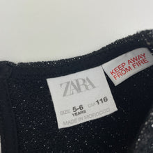 Load image into Gallery viewer, Girls Zara, black &amp; silver metallic knit long sleeve dress, EUC, size 5-6, L: 56cm
